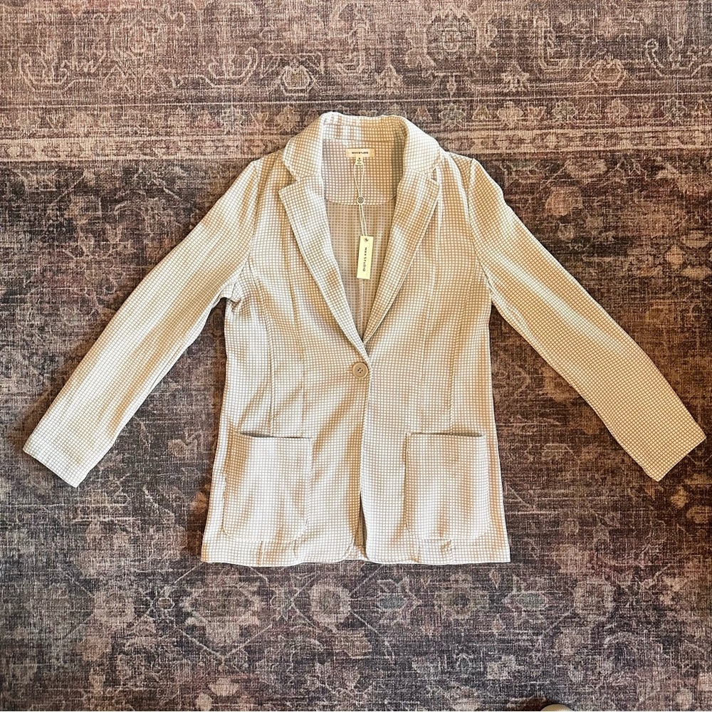 NWT Max Studio Blazer | Tan & White Grid Pattern | Women’s M